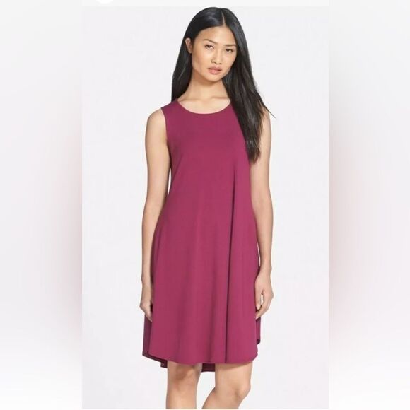 Eileen Fisher Jersey Jewel Neck Flare Dress Small P - Picture 1 of 7